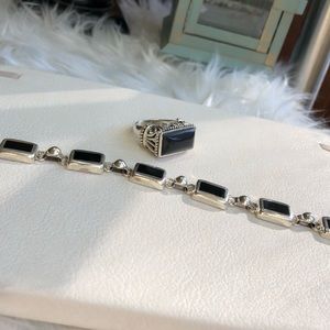 Vintage 925 Black Onyx Ring & Bracelet Set
